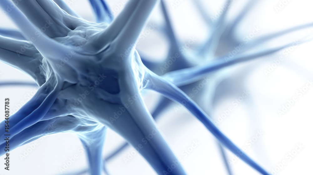 Poster Tangled Nerves in Blue Tones Showcased in a Soft 3D Render on a White Background Representing Medical Concepts and Neurological Intricacy