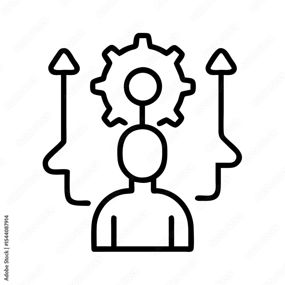 Poster human thinking process and problem solving skills concept with gear and head outline vector design i