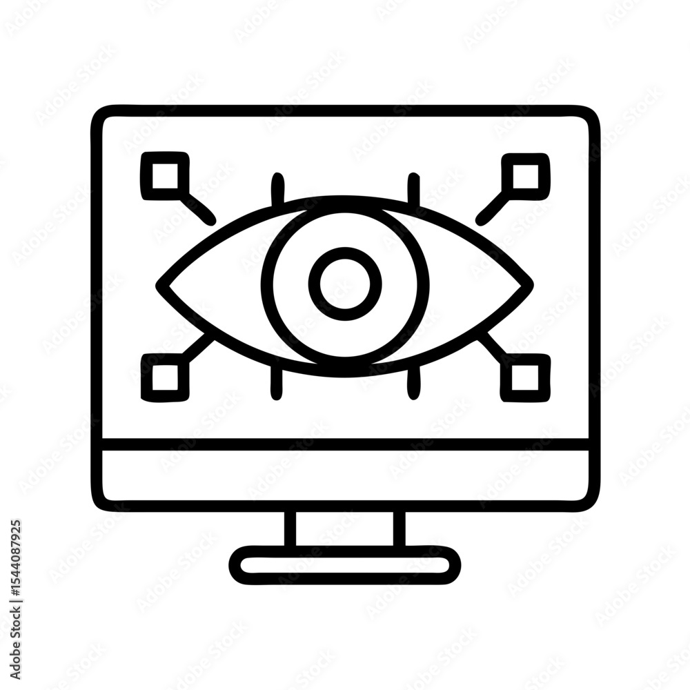 Poster cybersecurity surveillance system icon on computer screen for digital security and monitoring soluti
