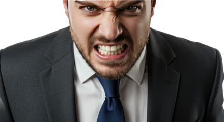 Angry Businessman in Suit Showing Teeth Closeup Portrait.