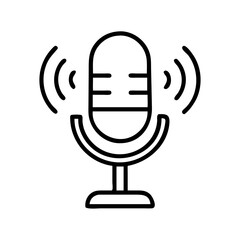Podcast microphone vector icon for audio recording broadcasting and voice communication studio equipment design
