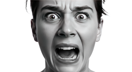 Closeup Monochrome Portrait of a Terrified Woman Screaming.