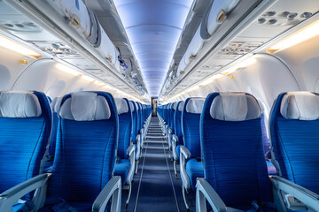 Inside empty passenger airplane cabin
