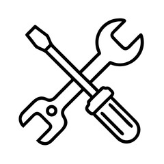 Screwdriver and wrench crossed vector icon for repair service maintenance and construction work tools 95
