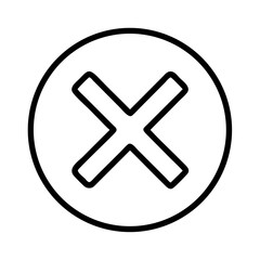 Black outline cross mark icon in a circle vector illustration for close delete or cancel button design
