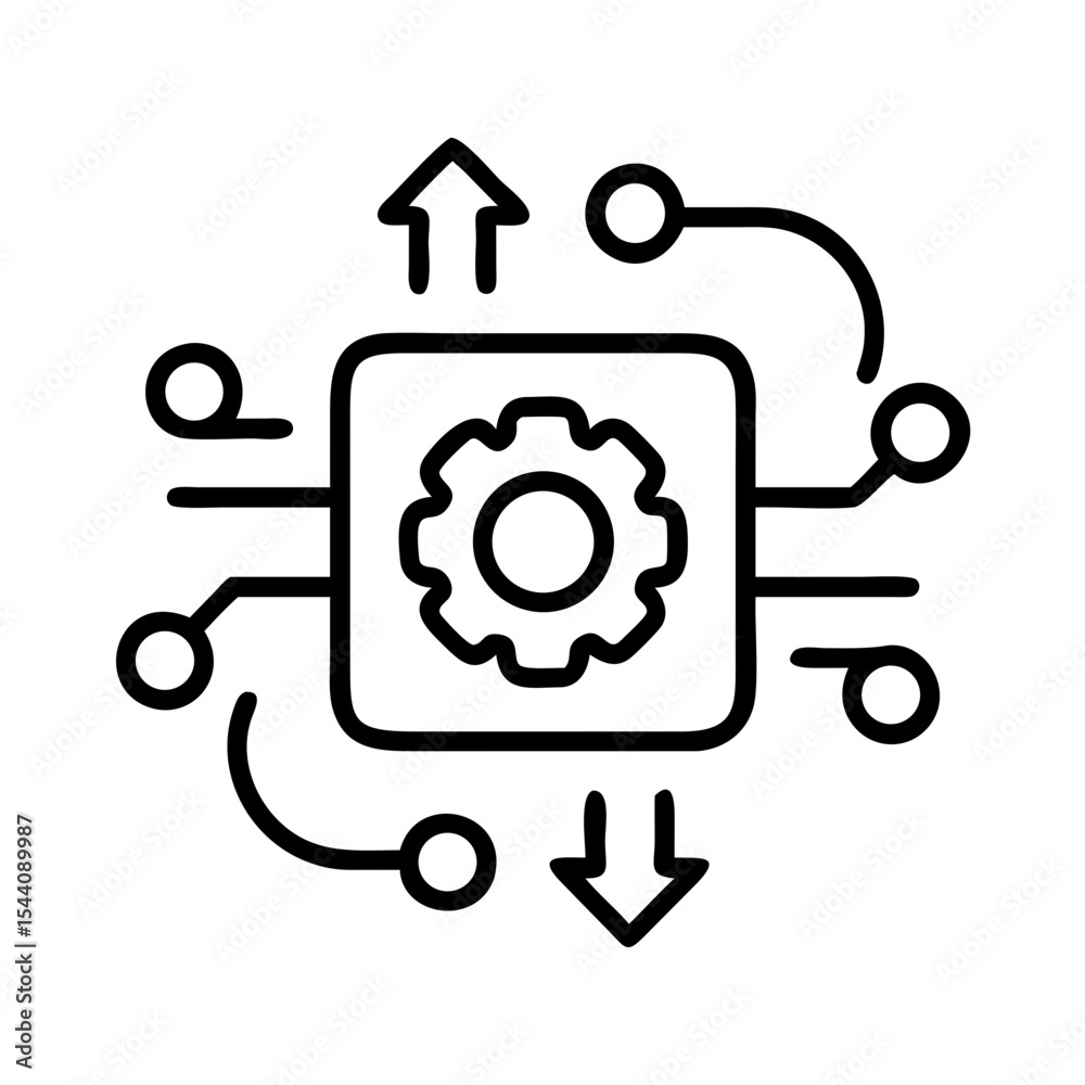 Poster automation process icon vector, system integration, data flow, workflow, digital technology design