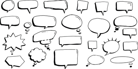 Obraz premium Black & White Hand-Drawn Doodle Text and Speech Bubbles - AI Generative 