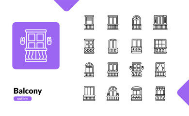 Fototapeta premium Balcony icon set with various architecture styles