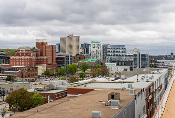 Downtown buildings around famous Pier 21 in the capital city of Nova Scotia, Halifax