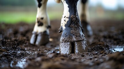 Cows Legs Covered In Mud Detail View Agriculture Muddy Ground Natural Light Photo Taken Outdoors Rural Field Detailed View Of Animal Lower Body Parts With Muddy Hooves Standing In A Puddle Farm
