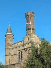 Tower of the old castle with a pride flag, London