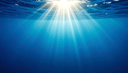 Obraz premium Sunlight pierces through clear blue water, creating ethereal beams and tranquil, aquatic mood.