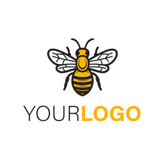 A stylized bee logo is isolated on white background