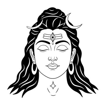 black and white shiva face meditating clip art preview