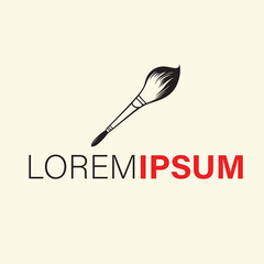 Brush Logo Design A black and white illustration of a paintbrush isolated on white background