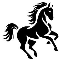 Obraz premium Black vector illustration of a rearing horse in dynamic pose