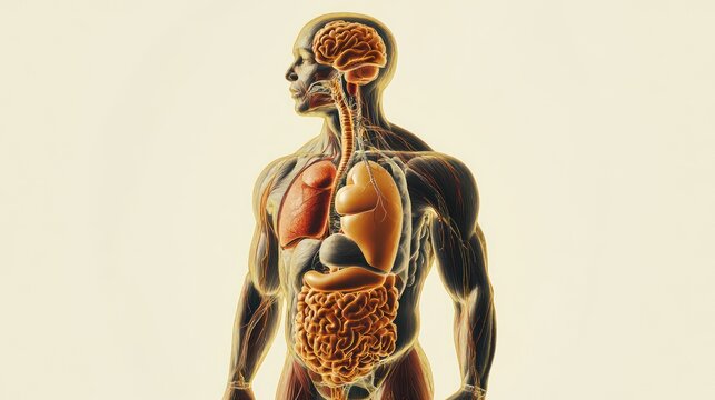 A detailed diagram of human organs, showcasing the placement and function of each organ in the body