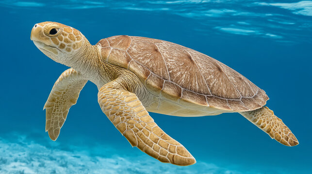 Sea turtle gliding underwater for world oceans day awareness and conservation