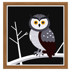 Obraz premium Charming Owl Art Print-Whimsical Night Scene-Cute Owl on Branch-Starry Night Decor-Unique Wall Art-Ideal for Nursery or Kids Room-Owl Lover Gift-Framed Owl Art