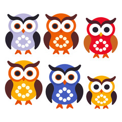 Fototapeta premium Colorful Cartoon Owls Illustration-Cute Owl Clipart for Kids-Owl Themed Designs-Educational Resources-Owl Decoration-Artistic Owl Graphics-Owl Vector for Design