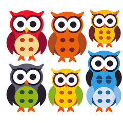Fototapeta premium Colorful Cartoon Owls Illustration-Fun Owl Characters-Vector Design with Owls-Cute Bird Art-Perfect for Kids Decor and Educational Material- Whimsical Owl Image
