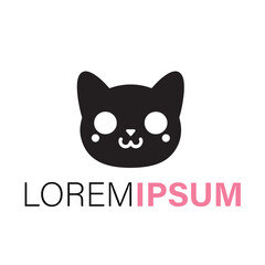 Cute black cat face isolated on white background