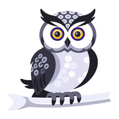 Cute Cartoon Owl Illustration-Adorable Bird with Big Eyes-Whimsical Owl Clipart on Branch-Perfect for Kids Designs-Owl Vector Graphic-Animal Illustration-Bird Art-Owl Icon-Nature Clip Art