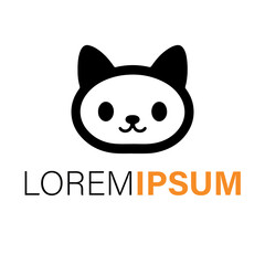 Cute cartoon cat head logo isolated on white background