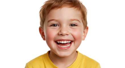 Happy Smiling Child with Red Hair and Yellow Shirt.