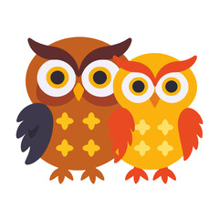 Naklejka premium Cute Owl Illustration-Colorful Owl Couple-Owl Cartoon Design-Owl Family Art-Whimsical Owl Print-Animal Illustration for Kids-Nursery Decor-Owl Lovers Gift