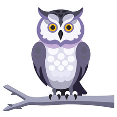 Cute Owl Illustration-Cartoon Bird on Branch-Wildlife Art-Adorable Owl with Yellow Eyes-Nature Themed Artwork-Owl Cartoon Illustration for Kids