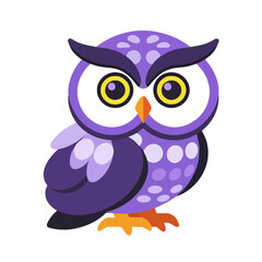 Fototapeta premium Cute Purple Owl Cartoon Illustration-Whimsical Bird Graphic with Big Yellow Eyes-Animal Clipart Perfect for Kids Projects and Designs