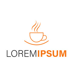Orange line art coffee cup logo isolated on white background