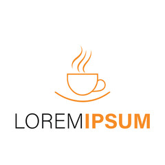 Orange line art coffee cup logo isolated on white background