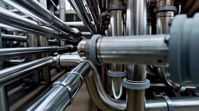Close-Up View of Industrial Pipe Fitting in a Manufacturing Facility
