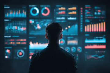 Analyst looking at financial data dashboard screen