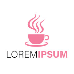 Pink coffee cup logo isolated on white background