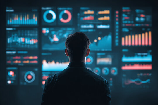 Analyst looking at financial data dashboard screen