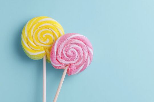 Lollipop candy on blue background
