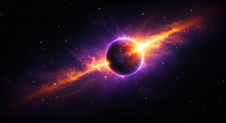 Fototapeta premium Glowing Planet with Energy Stream in Dark Space