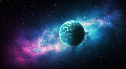 Fototapeta premium Planet Earth Illustration in Colorful Nebula Filled Space