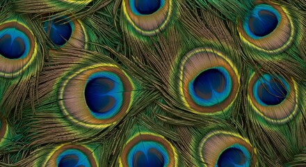 Fototapeta premium Peacock Feathers Close-up Showing Iridescent Colors and Detailed Texture