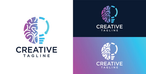 Brain Logo, combination of brain and technology freedom symbol, flat design logo template, vector illustration