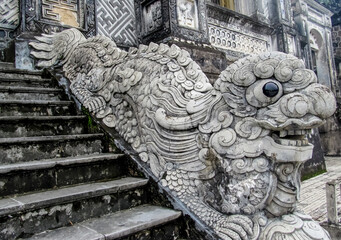 Hue, Vietnam, 12\12\2013: Guard statues at Emperor Khai Dinh Tomb in Hue, Vietnam. Statues of...