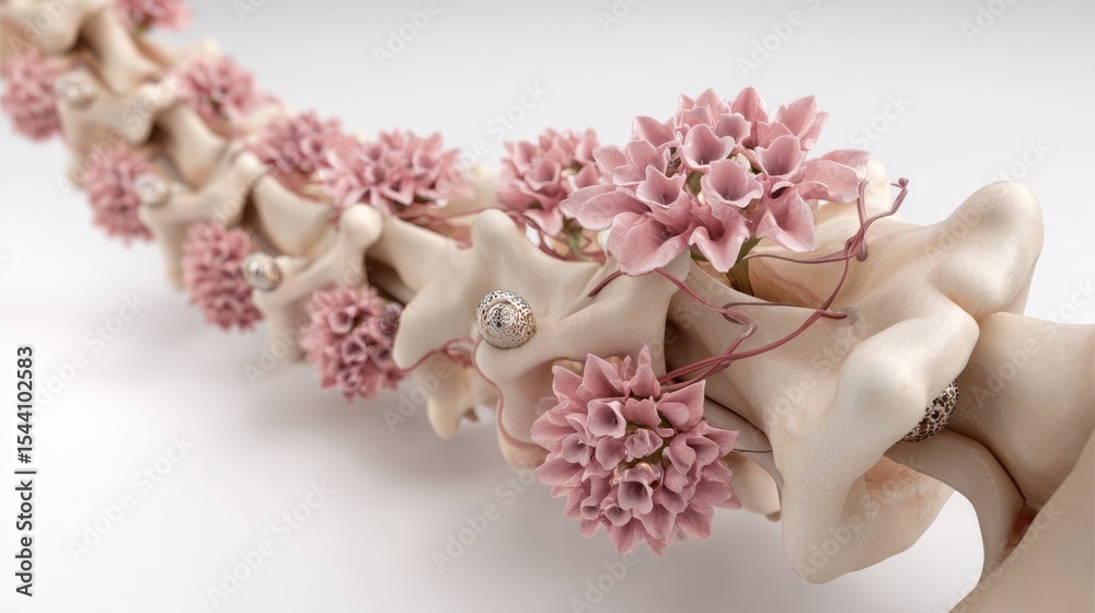 Poster Cross-section of Human Spine Showcasing Nerve Clusters and Surrounding Structures in Detailed Infographic Style