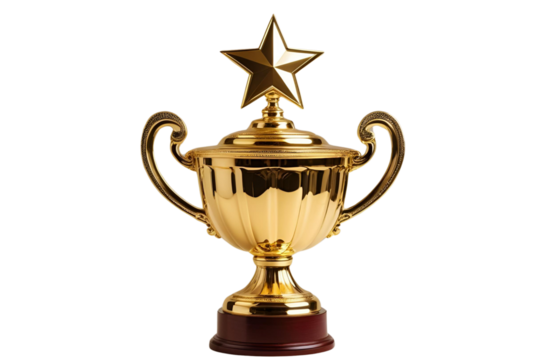 golden  trophy with star on top isolated on transparent background