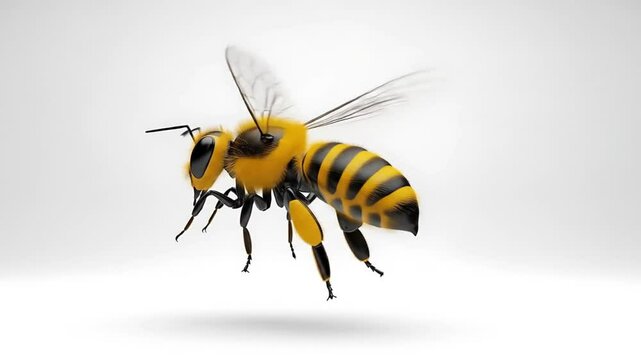 A single bee flying in mid-air. 