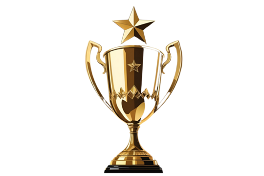 golden  trophy with star on top isolated on transparent background