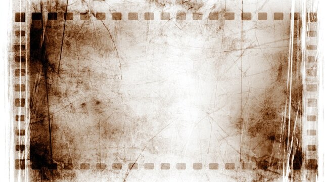 A vintage film filter with a textured, worn appearance. The edges are marked with film strip perforations. The background is faded and has a sepia tone.