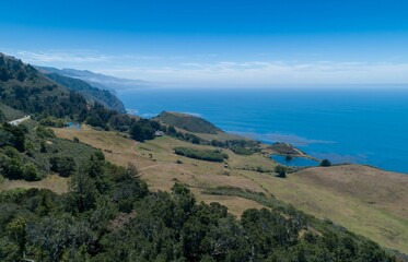 Aerial view of Nepenthe, Big Sur, California, USA, coastline. The photo shows the landscape of the...
